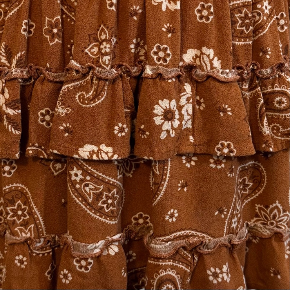 Aerie Brown Floral Paisley Tiered Ruffle Mini Skirt Size M - Picture 5 of 8